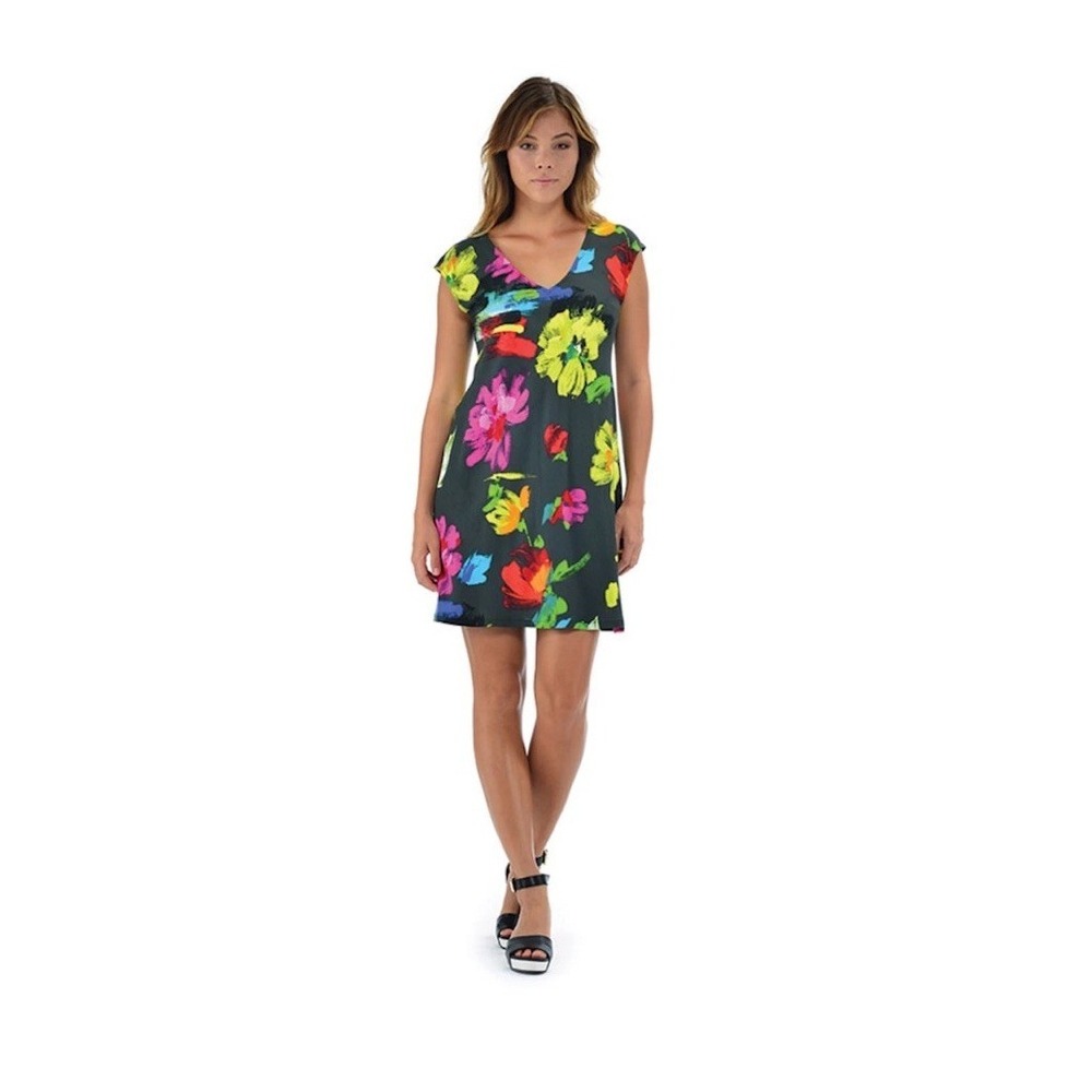Jams World Sherry Painted Floral Hawaiian Sundress Women M V Neck Cap Sleeve